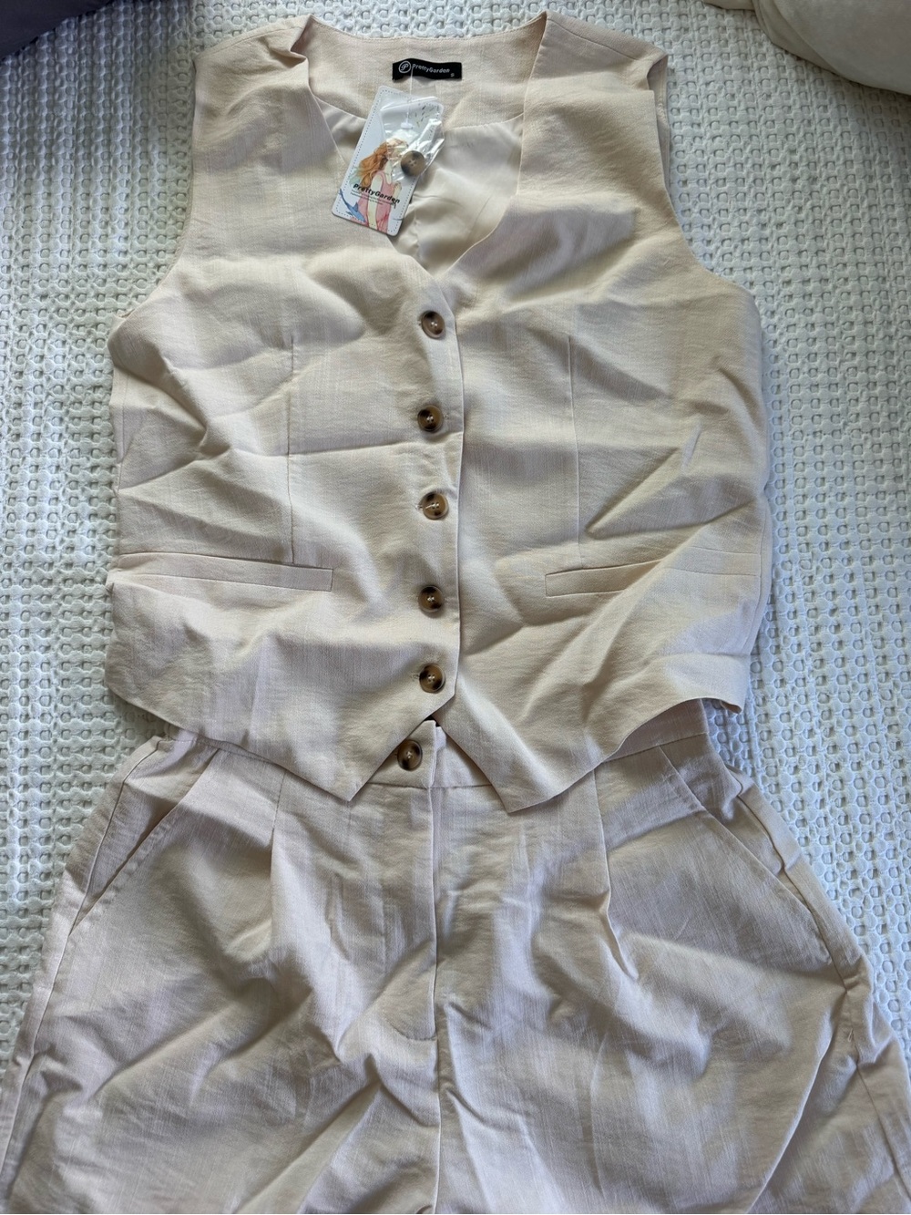 Sleeveless Cream Tailored Vest & High-Waist Pants Set